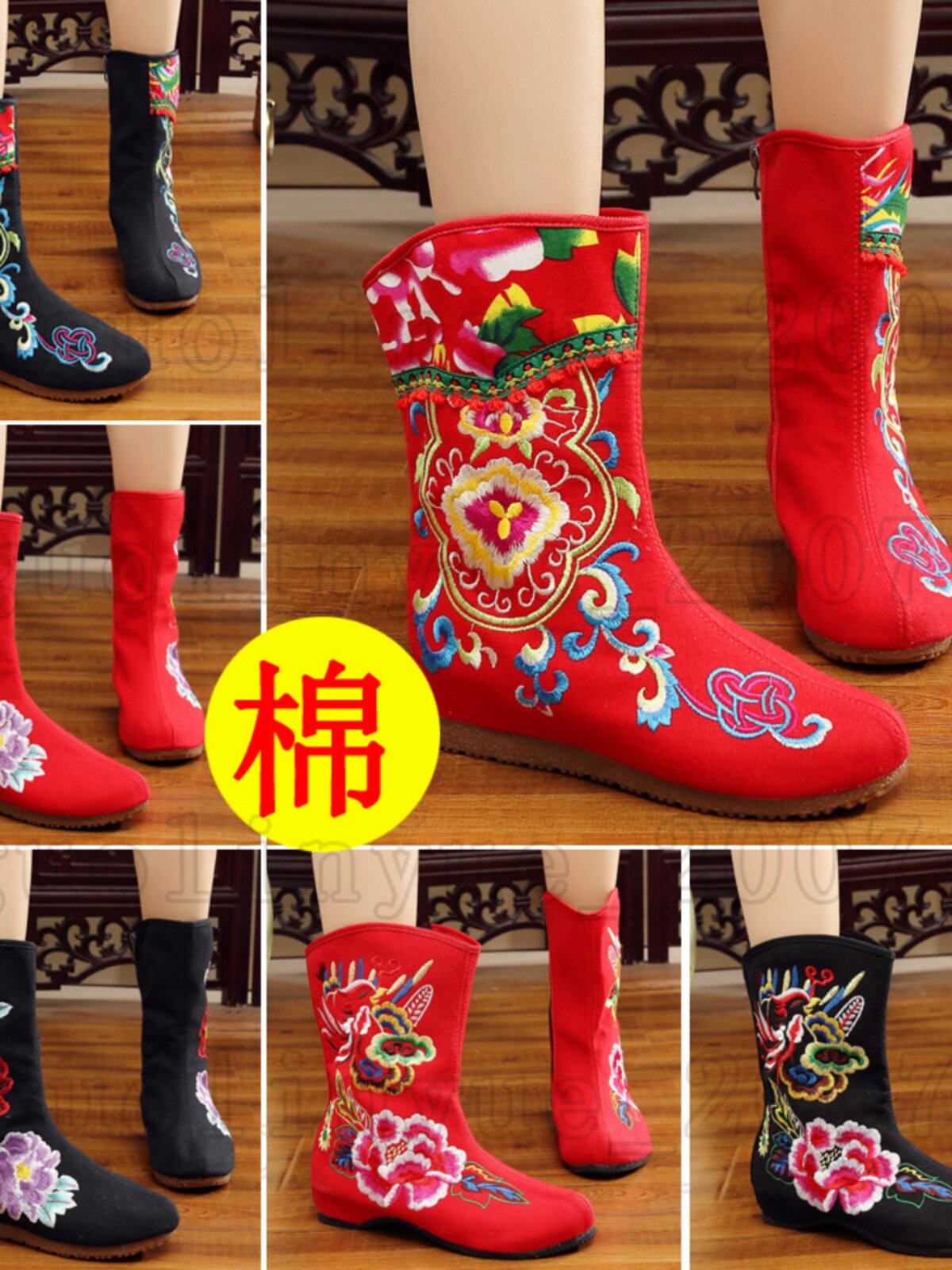 AUTUMN AND WINTER NEW EMBROIDERED BOOTS NATIONAL STYLE INNER HEIGHTENED WOMENS BOOTS OLD BEIJING CLOTH SHOES COW TENDON SOLES LACE-UP BOOTS COTTON SHOES