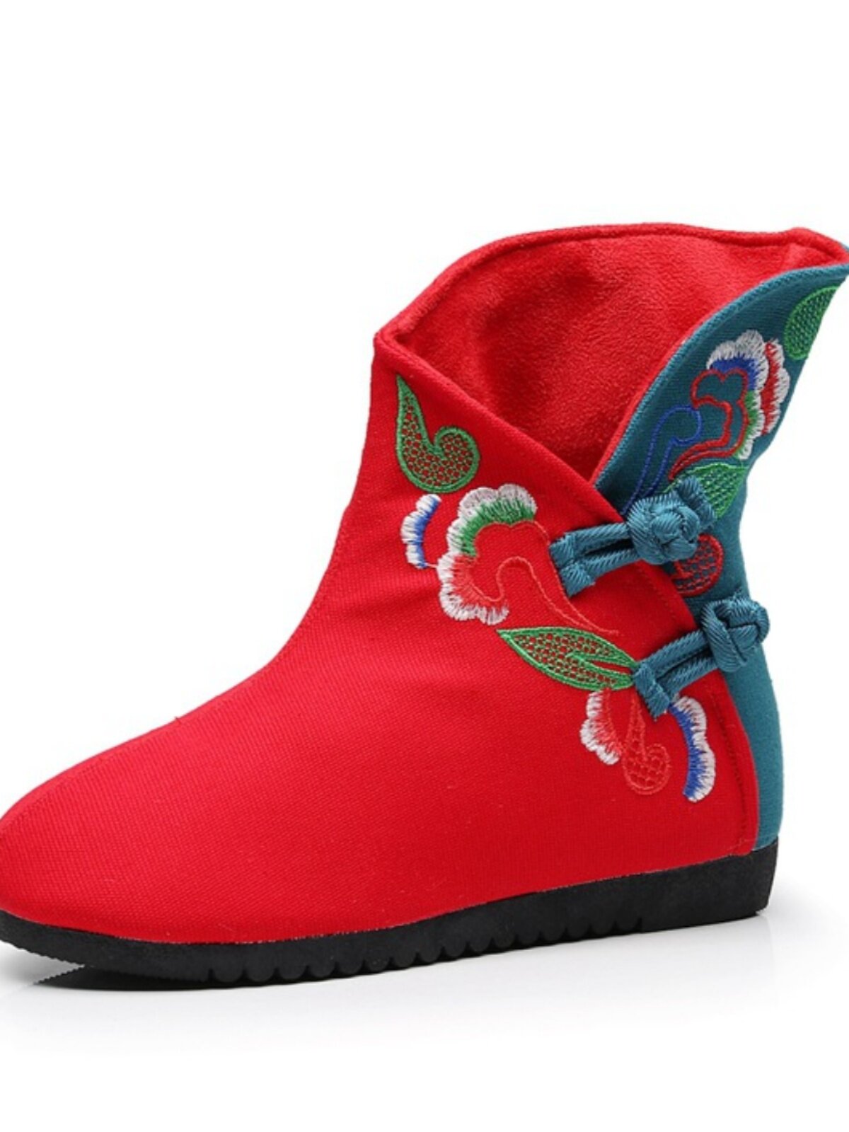 AUTUMN AND WINTER BOOTS WINTER OLD BEIJING CLOTH SHOES FLAT FLAT HEEL EMBROIDERED BOOTS ETHNIC STYLE BUCKLE SHOES WOMENS BOOTS COTTON BOOTS CLOTH BOOTS