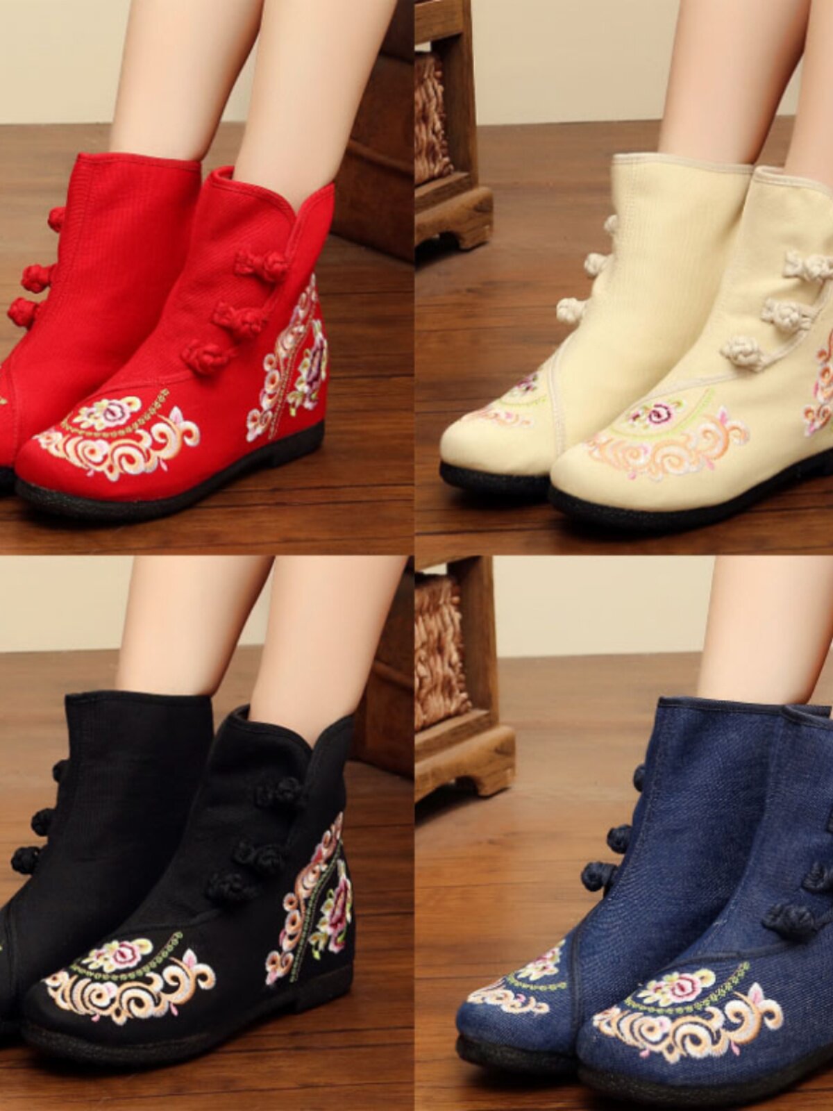 OLD BEIJING CLOTH SHOES NATIONAL STYLE WOMENS BOOTS EMBROIDERED MEDIUM TUBE BOOTS AUTUMN AND WINTER MODELS LADIES HEIGHTENED CLASSICAL FEMININE CLOTH BOOTS