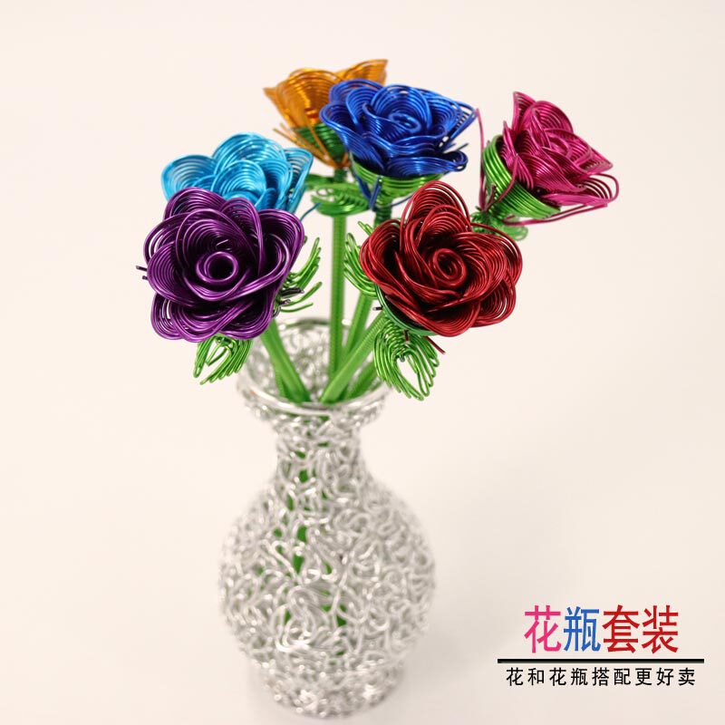 金属丝编手工艺情人节diy生日礼品节庆用品创意玫瑰花瓶实用礼物 - 实物图