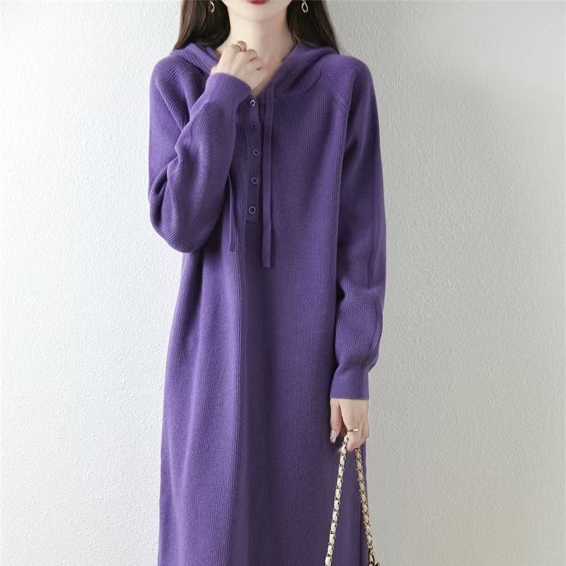 连帽宽松直筒细腻柔毛衣裙连衣裙