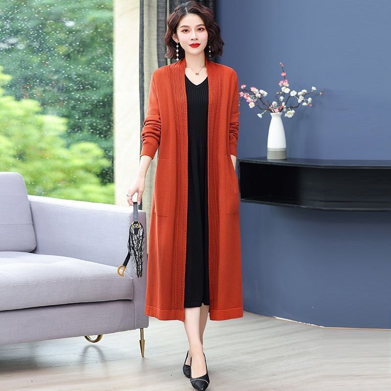 V领毛衣裙开衫秋冬针织衫新款洋气质宽松披肩过膝中长款过膝外套