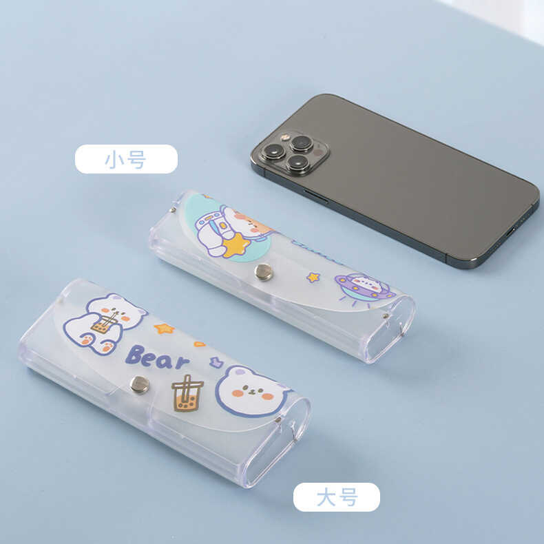 磨砂印花透明清新便携卡通眼镜盒