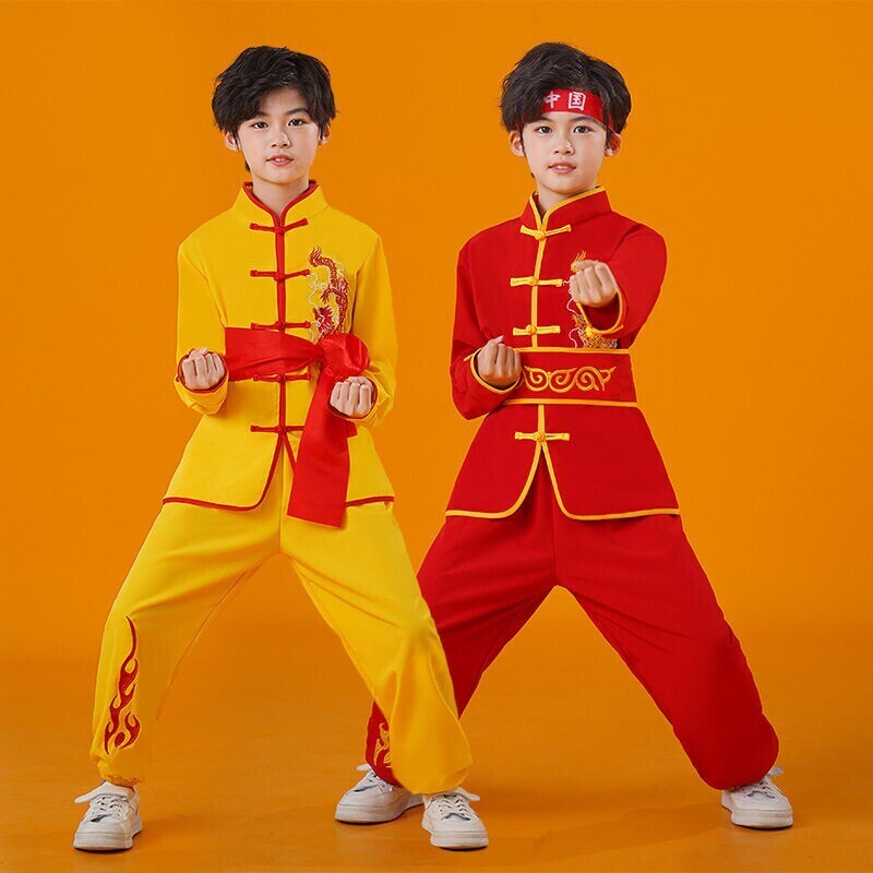 儿童武术练功服长短袖散打学校打鼓搏击功夫舞龙太极拳团体比赛