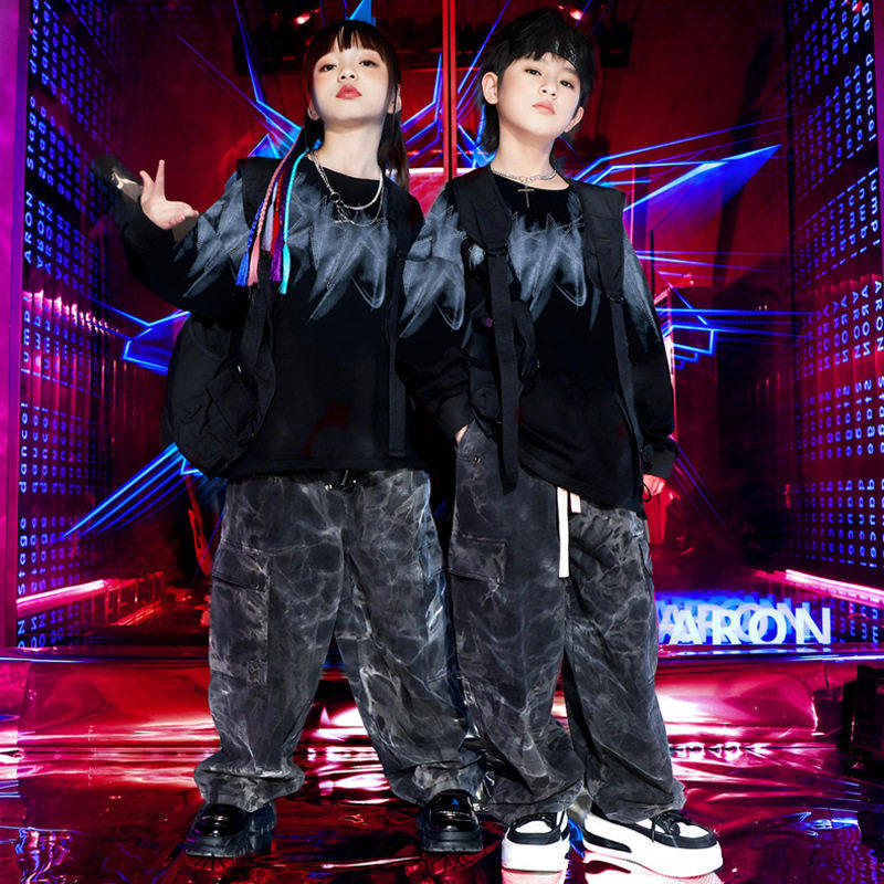 街舞儿童潮服男童爵士舞表演服女童嘻哈hiphop炸街少儿演出服套装