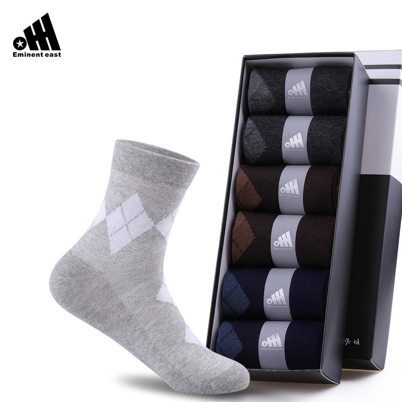 Eminent east男袜子夏薄款菱形中筒棉袜商务休闲袜四季款短筒袜男