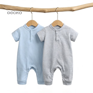 纯棉定制纯棉无骨全棉宝宝宽松短袖 长爬连体服哈衣睡衣透气 长裤