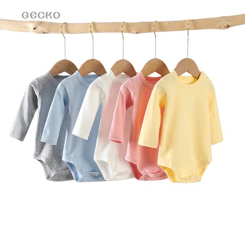 纯棉肩扣长袖新生儿连体服