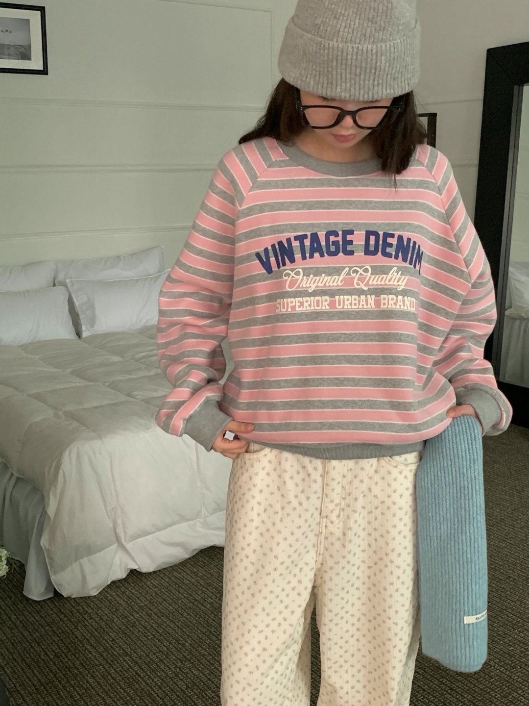 form韩国2025秋季hake新款时尚百搭宽松显瘦条纹卫衣