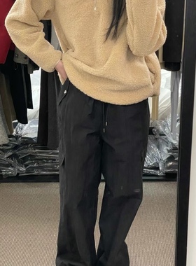 form韩国代购Morethanyesterday腰部可调节抽绳厚加绒直筒工装裤