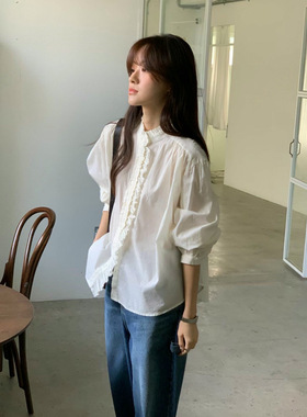 Form26新春riveroom韩国东大门lvc蕾丝花边立领长袖衬衫女