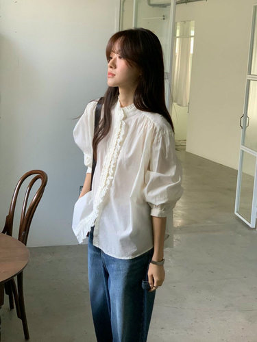 Form26新春riveroom韩国东大门lvc蕾丝花边立领长袖衬衫女