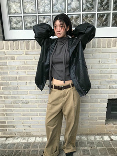 时尚 me新款 百搭宽松显瘦连帽皮衣外套 meet Form韩国2025秋季