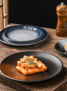 日式盘子浅菜盘餐具圆形西餐牛排陶瓷创意餐厅窑变意面平碟子