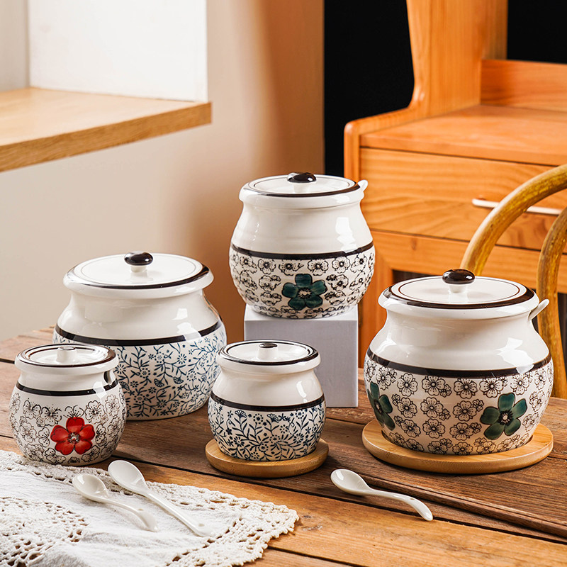 日式陶瓷大容量猪油罐带盖勺家用厨房味精盐辣椒油调料罐,厨房/烹饪用具,调味瓶罐/调料研磨器,淘宝优惠券,粉丝福利购,淘宝优惠卷