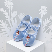 舞台演出鞋 韩版 女孩软底芭蕾鞋 女童练功鞋 9091 儿童刺绣亮缎舞蹈鞋