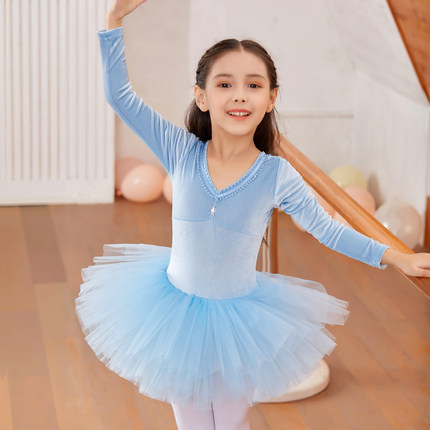 冬季儿童长袖丝绒舞蹈服女童保暖练功服公主芭蕾舞裙tutu裙1807