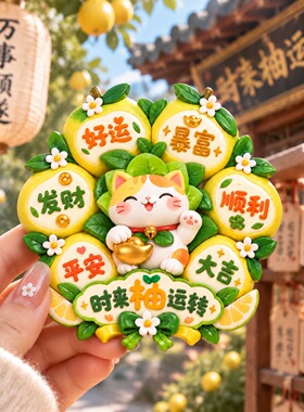 猫咪时来柚转树脂浮雕磁吸冰箱贴跨境创意装饰品小礼品伴手礼批发