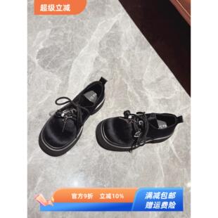 金丝绒~锁扣系带厚底深口单鞋女2025秋新款英伦风牛津鞋ins乐福鞋
