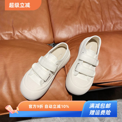 小奶油~真皮厚底魔术贴小白鞋女2024春新款休闲板鞋学生运动女鞋