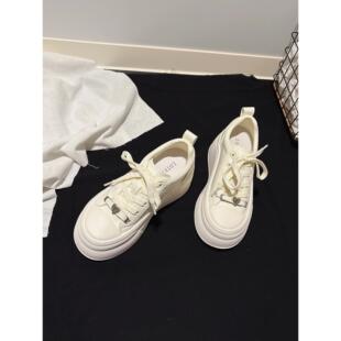 百搭学生运动女鞋 6CM 女配堆堆袜小白鞋 厚底真皮休闲板鞋 时尚