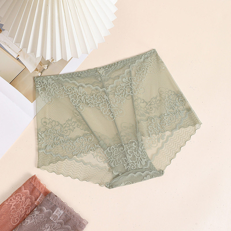 新款性感高腰收腹女士内裤透明镂空蕾丝边网纱透明无痕提臀透气档