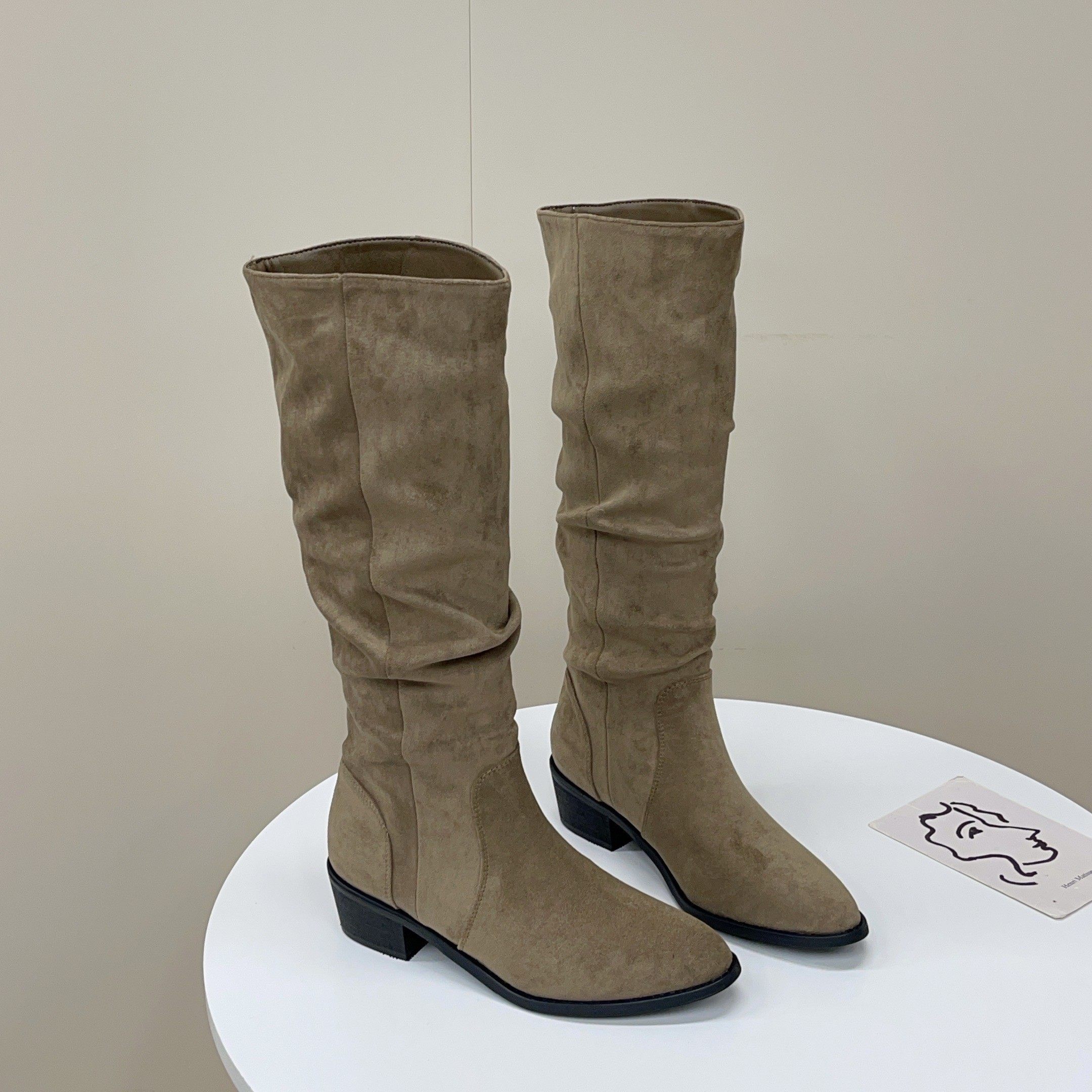 厚底增高堆堆长筒骑士靴女2025新款秋冬法式中筒女款西部牛仔长靴,女鞋,骑士靴,淘宝优惠券,粉丝福利购,淘宝优惠卷