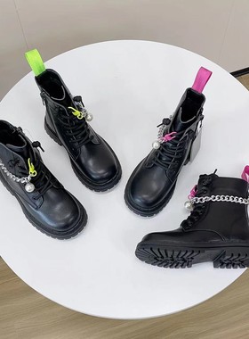 2025秋冬新款侧拉链短靴真皮内厚绒儿童软底防滑马丁靴75+21591-2