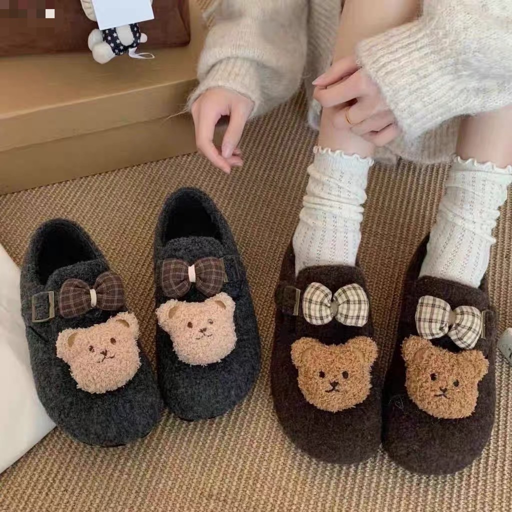 可爱卡通小熊毛绒勃肯鞋
