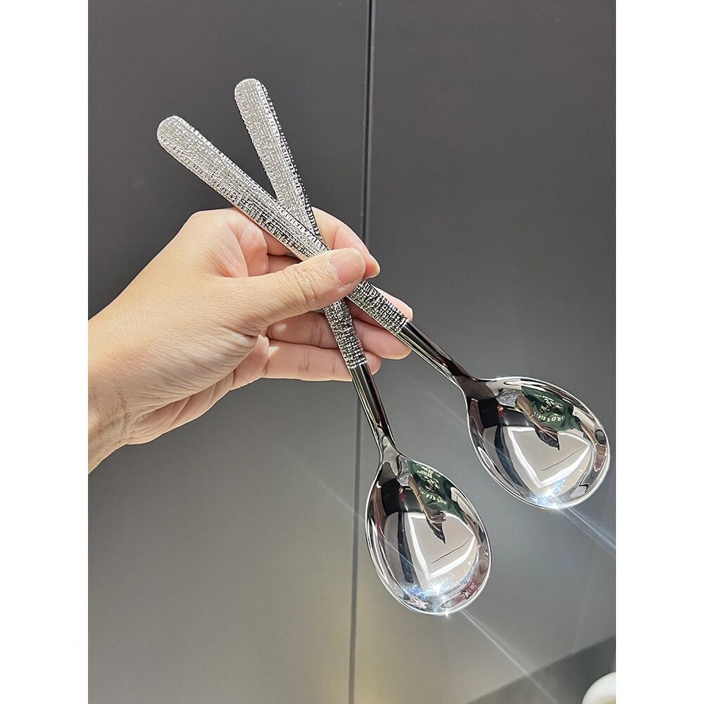 不锈钢锤纹勺复古式锤点勺子家用加厚餐勺儿童吃饭勺高颜值甜品勺