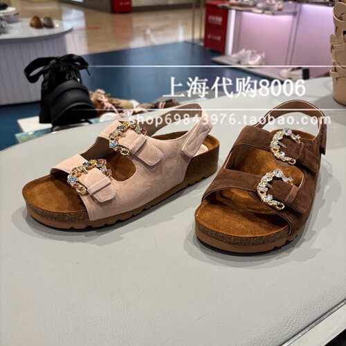 真美诗2025夏季女鞋复古钻扣凉鞋