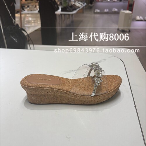 Staccato思加图2025夏季拖鞋水钻仙女风坡跟休闲外穿凉拖鞋 EYB91