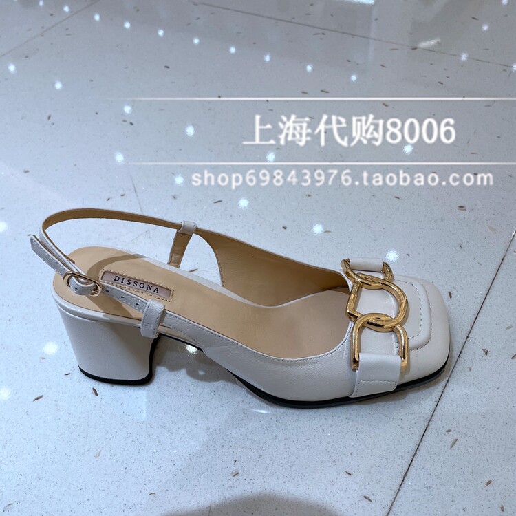 dissona/迪桑娜~2022春季女鞋方头粗跟金属浅口时装凉鞋 699071