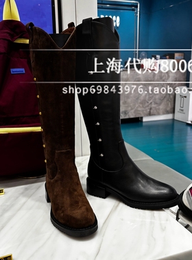 Joy&Peace真美诗2025冬季女靴牛皮V口高筒靴长靴粗跟骑士靴 YUJ63