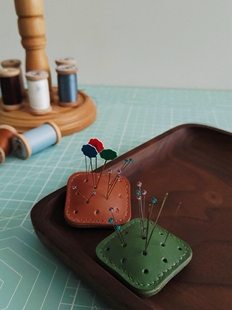 原创真皮针插DIY牛皮小方块手缝针刺绣针收纳包