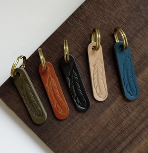 真皮羽毛挂牌钥匙挂件饰品精致双层牛皮铜环挂扣牛皮
