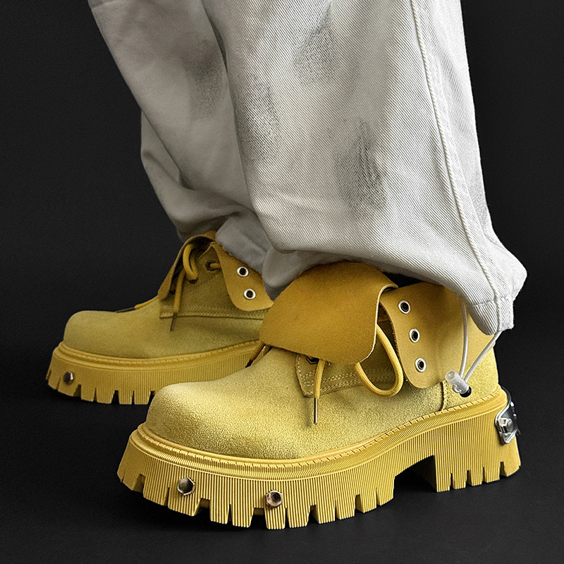 1613-2861-P68英伦风翻盖马丁靴男高帮铆钉机车工装靴大黄靴增高，男装工装外套，星座1613-1