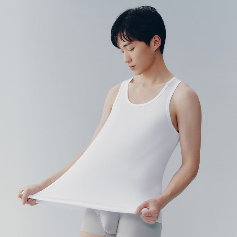 三枪春夏新品薄款弹力凉感简约莫代尔隐条透气排汗男士背心
