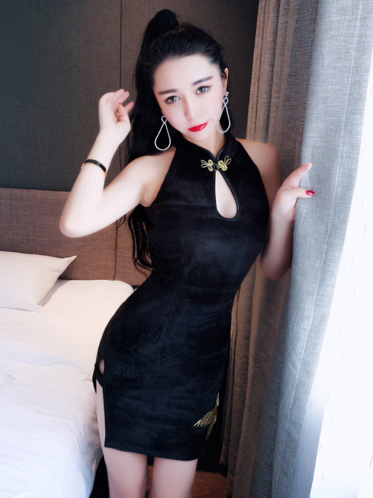 GEGEJIA 복고풍 치파오 섹시한 나이트 클럽 유혹 섹시한 사이드 슬릿 수 놓은 미니 드레스 엉덩이 포옹 드레스 짧은 치마