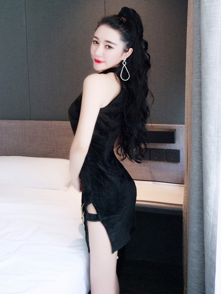 GEGEJIA 복고풍 치파오 섹시한 나이트 클럽 유혹 섹시한 사이드 슬릿 수 놓은 미니 드레스 엉덩이 포옹 드레스 짧은 치마