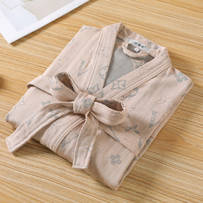 纯棉纱布格子男女浴袍情侣夏季薄中长浴衣美容院酒店旅行速干新款