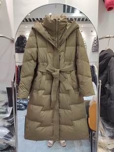 连帽中长款 白鸭绒收腰系带过膝显瘦时尚 羽绒服女 新款 冬季