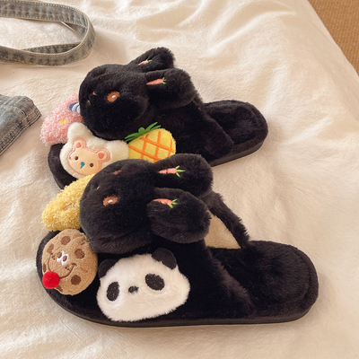 可爱卡通兔子棉拖鞋女2025秋冬新款平底室内居家防滑保暖毛毛拖女