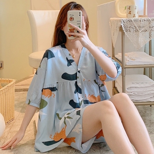 薄款 短裤 棉绸睡衣女夏季 短袖 绵绸家居服夏 套装 可爱人造棉甜美大码