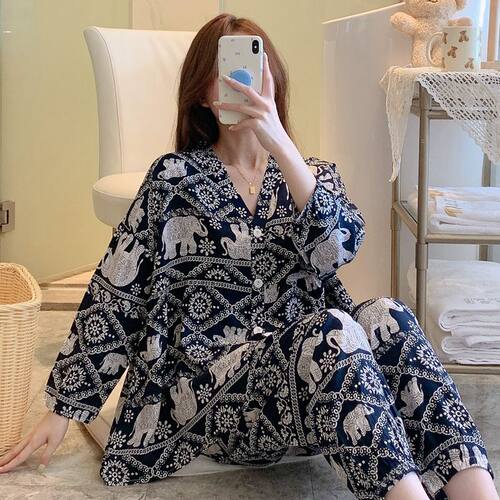 棉绸两件套装家居服睡衣女