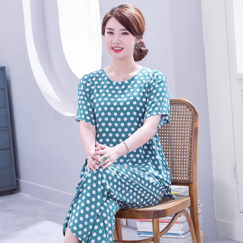加大码睡衣女夏薄款绵绸套装
