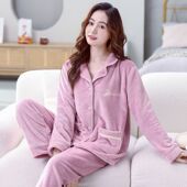 睡衣女冬季 毛绒家居服 春秋法兰绒保暖套装 加绒加厚珊瑚绒大码 新款