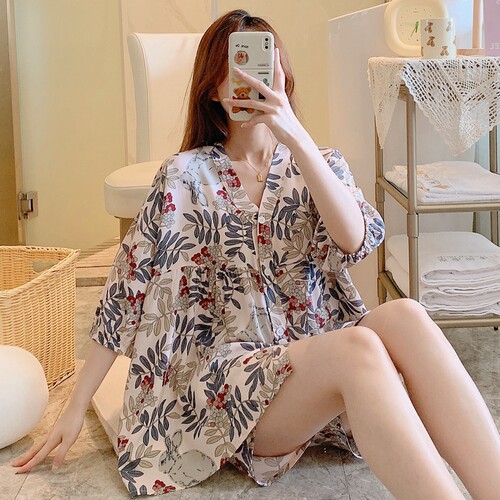 夏季人造棉薄款套装大码棉绸女