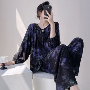 绵绸睡衣女春秋夏季 宽松可外穿棉绸家居服国风高级感宽松大码 套装