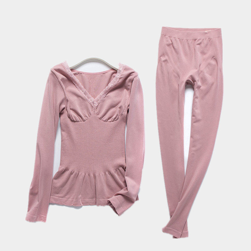 妇人托胸发热毛圈修身V领保暖套装无缝一体高弹力女打底内衣显瘦,女士内衣/男士内衣/家居服,保暖套装,淘宝优惠券,粉丝福利购,淘宝优惠卷